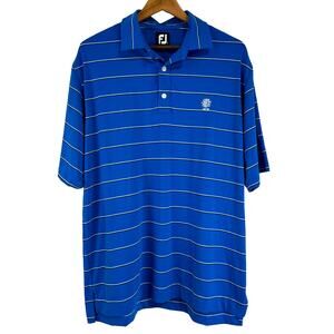 FootJoy Men's Blue Golf Polo With Black and White Stripes Elkridge Club Sz L EUC